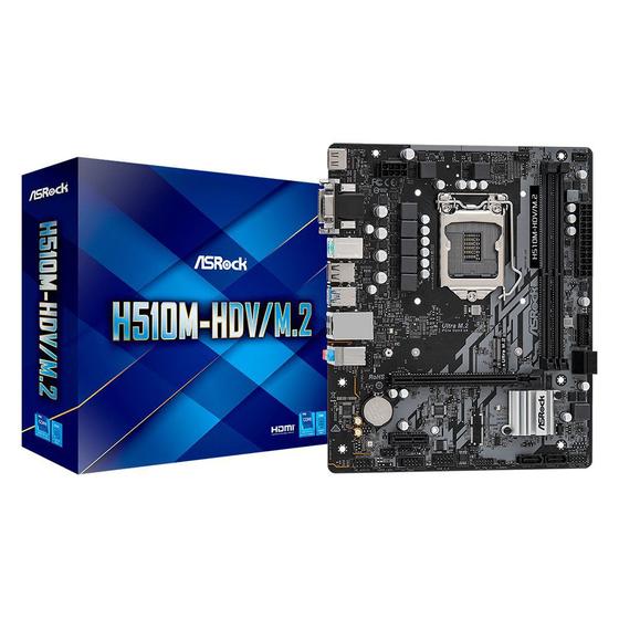 Placa-Mãe ASRock H510M-HDV/M.2, Intel LGA1200, mATX, DDR4, Preto - H510M-HDV/M.2 Imagem de Placa-Mãe ASRock H510M-HDV/M.2, Intel LGA1200, mATX, DDR4, Preto - H510M-HDV/M.2