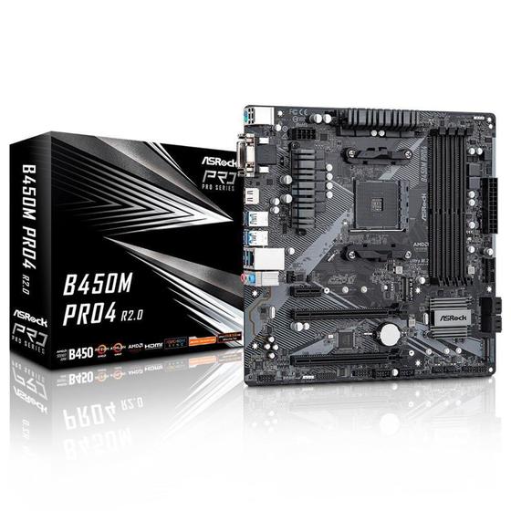 Imagem de Placa Mãe AsRock PRO4 R2.0 AMD AM4 B450M DDR4 M.2 HDMI/VGA