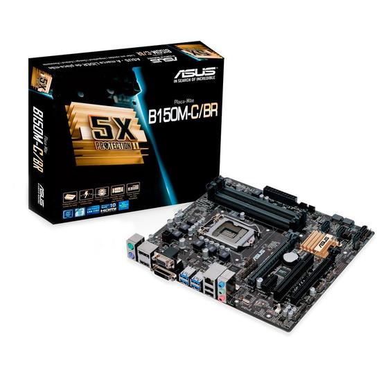 PlacaMãe ASUS p/ Intel 6/7a Geração, LGA 1151, mATX, B150MC/BR, 4x DDR4, HDMI/DVI/VGA/DP USB 3