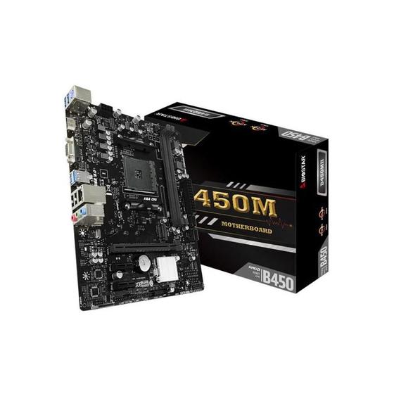 Imagem de Placa Mãe Biostar B450MHP para Processadores AMD Ryzen AM4.