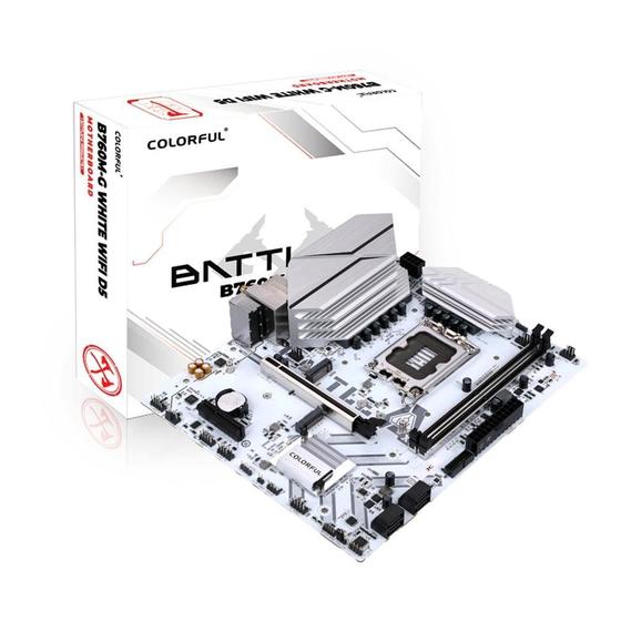 Imagem de Placa Mãe Colorful Battle-AX B760M-G White WIFI D5 V20, Intel LGA 1700, M-ATX, DDR5, Bluetooth, Wi-Fi - BATTLE-AX B760M-G WHITE WIFI D5 V20