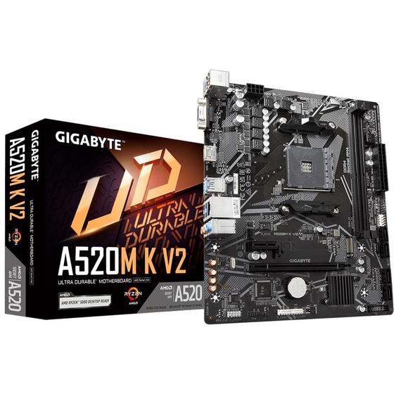 Imagem de Placa Mae Gigabyte A520M K V2, Chipset A520, AMD AM4, MATX, DDR4