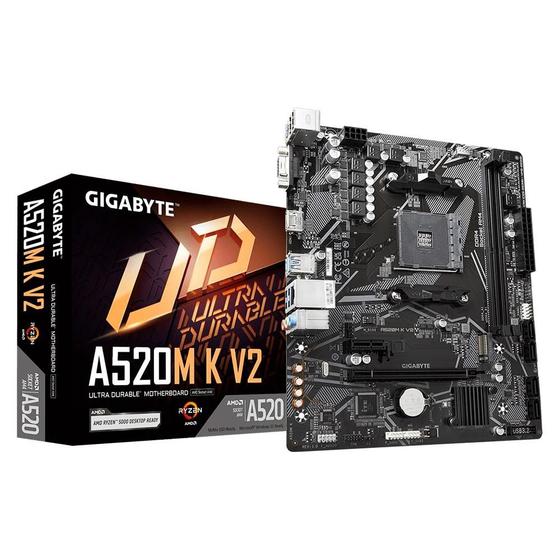 Placa-Mãe Gigabyte A520M K V2 Rev. 1.0, AMD, Micro ATX, DDR4, Preto - A520M K V2 Imagem de Placa-Mãe Gigabyte A520M K V2 Rev. 1.0, AMD, Micro ATX, DDR4, Preto - A520M K V2