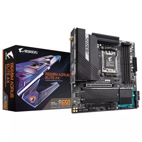 Imagem de Placa Mae Gigabyte AMD B650M Aorus Elite AX MATX AM5 M.2 NVME WI-FI 4XDDR5 MAX. 192GB 1X DP 1X HDMI