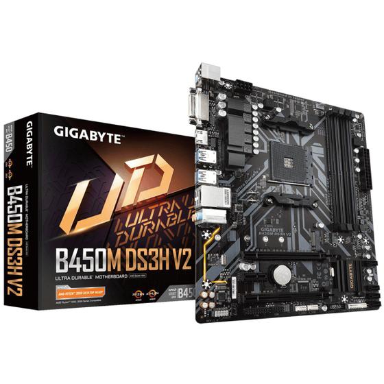 Placa Mãe Gigabyte B450M DS3H V2 B450 AMD AM4 mATX DDR4 Menor preço em Placa Mãe Gigabyte B450M DS3H V2 B450 AMD AM4 mATX DDR4