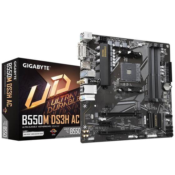 Imagem de Placa Mãe Gigabyte B550M DS3H AC AM4 DDR4 3200MHz mATX Wi-Fi HDMI DVI-D USB 3.2 (rev. 1.5)