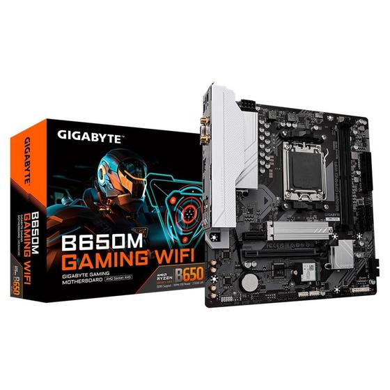 Placa-Mãe Gigabyte B650M Gaming Rev.1.0, AMD AM5, mATX, DDR5, RGB, WiFi, Preto - B650M GAMING WIFI Menor preço em Placa-Mãe Gigabyte B650M Gaming Rev.1.0, AMD AM5, mATX, DDR5, RGB, WiFi, Preto - B650M GAMING WIFI