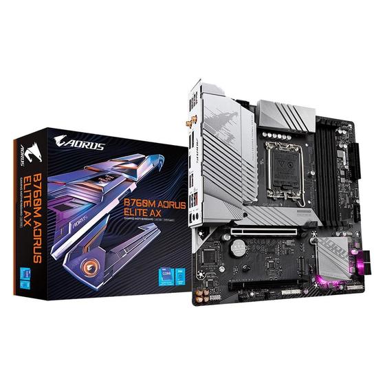 Imagem de Placa-Mãe Gigabyte B760M Aorus Elite AX Rev.1.3, Intel, Micro ATX, DDR5, Wi-Fi, Bluetooth, Preto - B760M AORUS ELITE AX