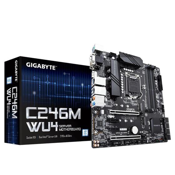 Imagem de Placa Mãe Gigabyte DIMMs DDR4 ECC 2 slots PCIe x16 LAN Dual M.2 conexão USB 3.1 Tipo A  C246M-WU44