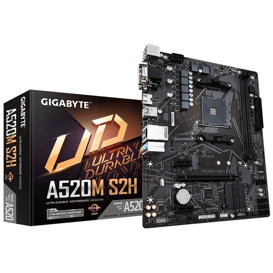 Placa Mãe Gigabyte para AMD AM4 A520M S2H (rev. 1.x) 2x DDR4 mATX Menor preço em Placa Mãe Gigabyte para AMD AM4 A520M S2H (rev. 1.x) 2x DDR4 mATX