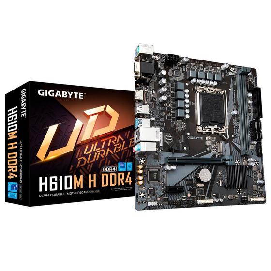 Imagem de Placa Mãe Gigabyte para Intel LGA 1700 H610M H 1.0 Ultra Durable 2xDDR4 mATX