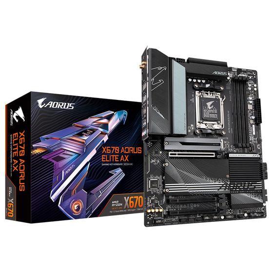 Imagem de Placa-Mãe Gigabyte X670 Aorus Elite AX, AMD AM5, ATX, DDR5, LED RGB, Bluetooth, Wi-Fi 6E, Preto - X670 Aorus ELITE AX