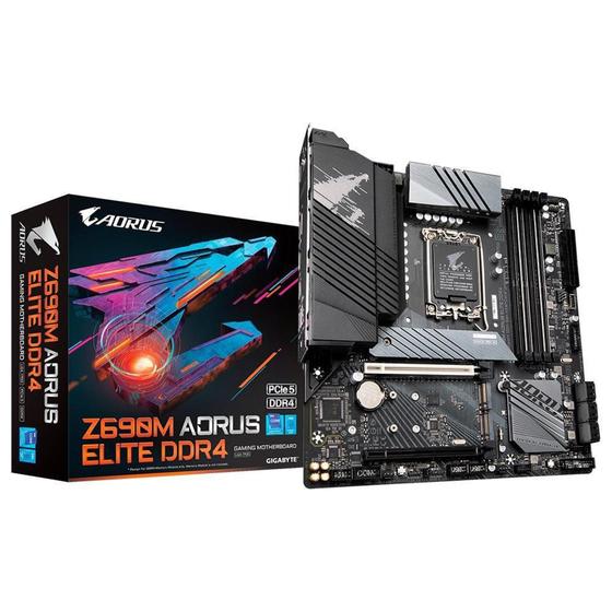Placa Mãe Gigabyte Z690M Aorus Elite, Intel LGA 1700, mATX, DDR4, M.2 NVMe, (rev. 1.0) Menor preço em Placa Mãe Gigabyte Z690M Aorus Elite, Intel LGA 1700, mATX, DDR4, M.2 NVMe, (rev. 1.0)