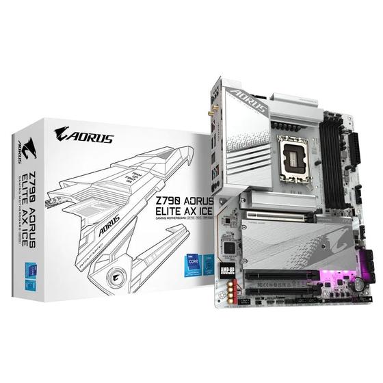 Imagem de Placa Mãe Gigabyte Z790 Aorus Elite AX ICE ATX Wi-Fi LGA 1700 DDR5 HDMI DP M.2 USB 3.2