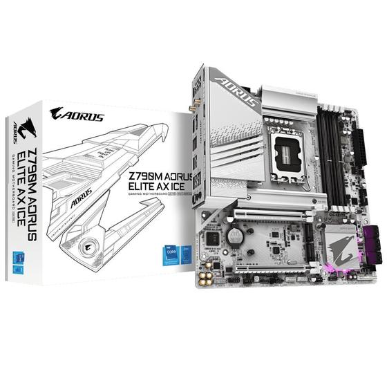 Imagem de Placa Mãe Gigabyte Z790M AORUS ELITE AX ICE WIFI Intel LGA1700 Chipset Z790 4xDDR5 mATX