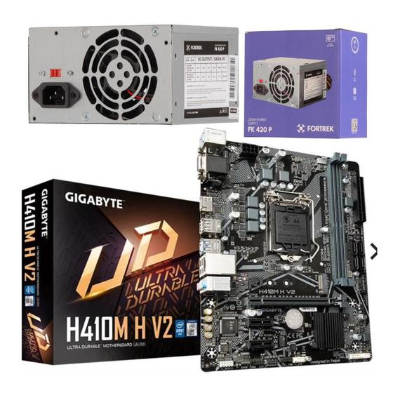 Imagem de Placa-mãe H410M Gigabyte Gamer Suporta 64Gb de Memória 2 Slot RAM  DDR4 Para Processador Intel i9/i7/i5/i3 + Fonte Fortrek ATX 200W