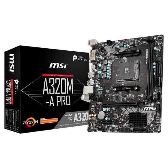 Placa Mãe MSI A320M-A Pro, AMD AM4, mATX, DDR4 Menor preço em Placa Mãe MSI A320M-A Pro, AMD AM4, mATX, DDR4