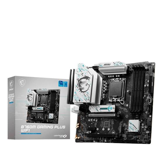 Placa-Mãe MSI B760M Gaming Plus, Intel LGA 1700, M-ATX, DDR5, Wi-Fi, Preto - B760M GAMING PLUS WIFI Menor preço em Placa-Mãe MSI B760M Gaming Plus, Intel LGA 1700, M-ATX, DDR5, Wi-Fi, Preto - B760M GAMING PLUS WIFI