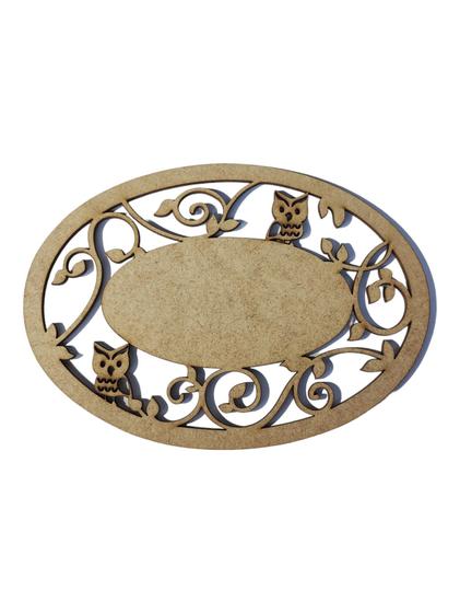 Imagem de Placa MDF Cru Artesanato Design Arabesco Oval Coruja 20CM