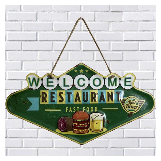 Imagem de Placa Metal Decorativa Welcome Fast Food Alto Relevo 40x22cm