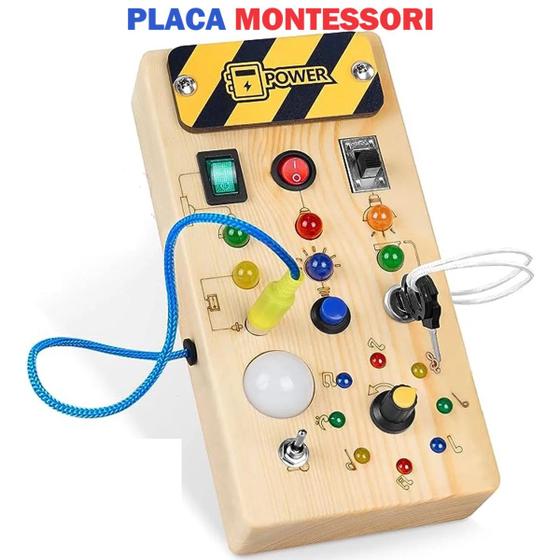 Imagem de Placa Montessori Pedagógica Botões Chave Plug Interruptor Luzes LED