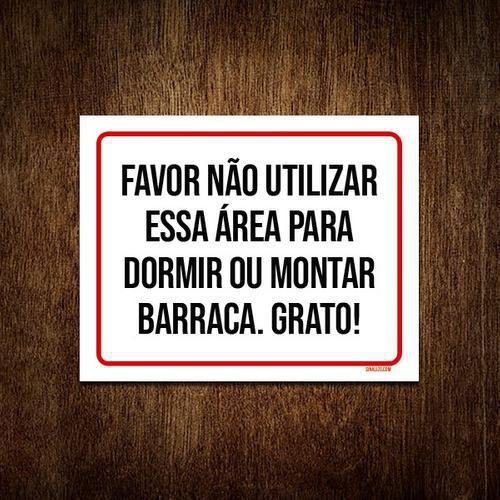 Imagem de Placa Não Utilizar Área Dormir Montar Barraca 18x23cm 10un