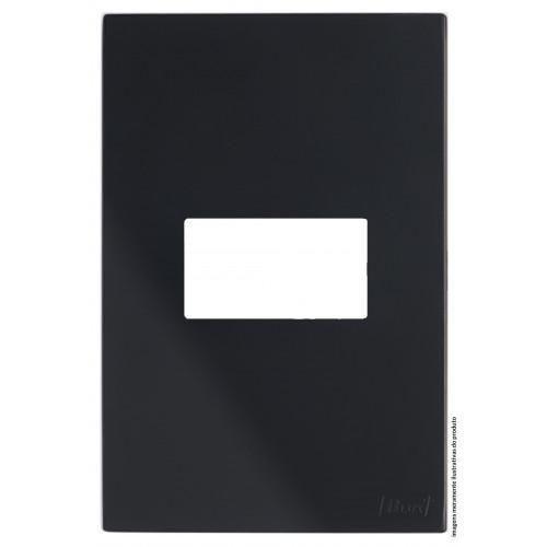 Placa Para 1 Modulo Horizontal Com Suporte 4X2 Brs12406-0Bk. - Blux Recta Black Satin Fosco Imagem de Placa Para 1 Modulo Horizontal Com Suporte 4X2 Brs12406-0Bk.