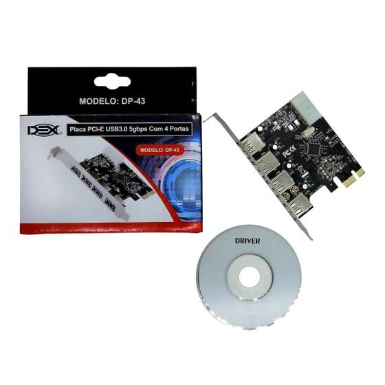 Imagem de Placa Pci-e c/ 4 Portas 5gbps Desktop Pc Usb 3.0 Express Dex DP-43