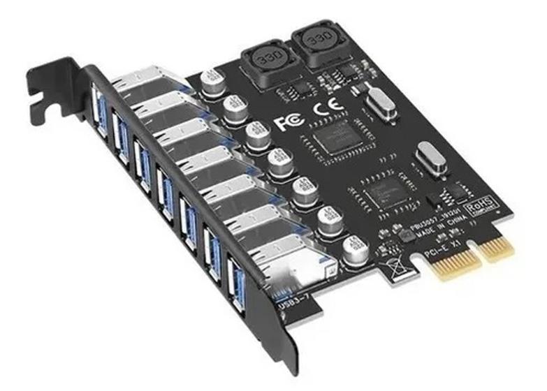 Placa Pci-e Com 7 Portas Usb 3.0 - Portas Reforçadas Menor preço em Placa Pci-e Com 7 Portas Usb 3.0 - Portas Reforçadas