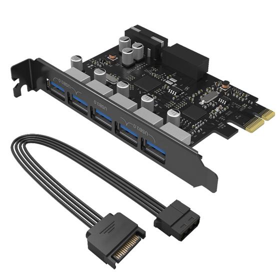 Placa PCI-E Orico, C/ 5 USB, 3.0, Mini PCI, PVU3-502I-V1 Menor preço em Placa PCI-E Orico, C/ 5 USB, 3.0, Mini PCI, PVU3-502I-V1