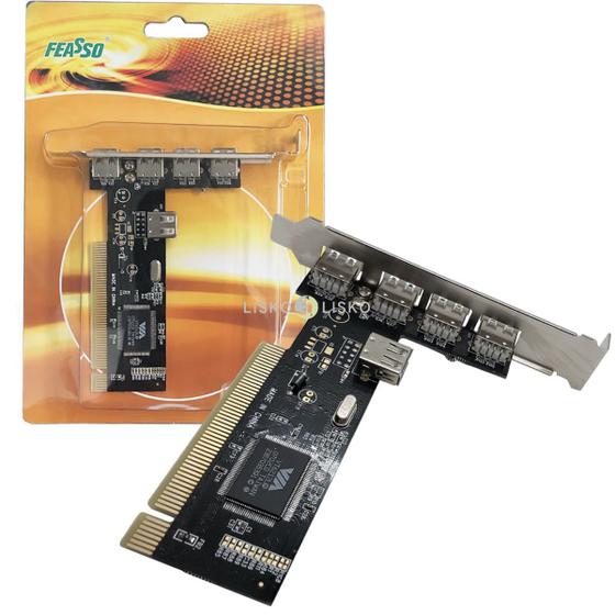 Imagem de Placa PCI USB 2.0 Via 4+1 Portas JPU-01 Feasso