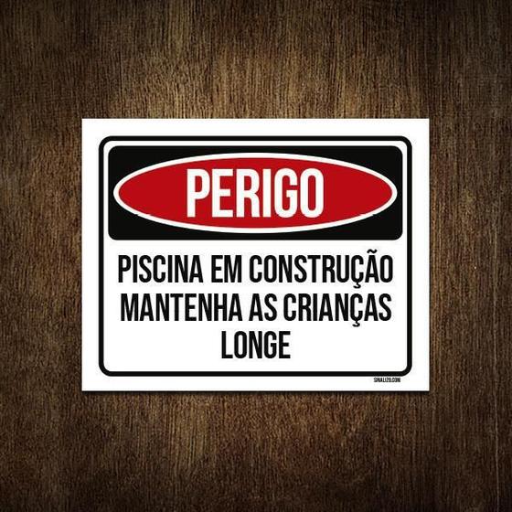 Imagem de Placa Perigo Piscina Construção Crianças Longe 27X35