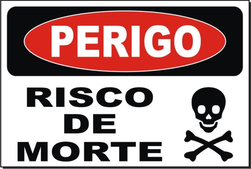 Imagem de Placa PERIGO RISCO DE MORTE -28X19 CM PVC 1MM Fundo BRANCO