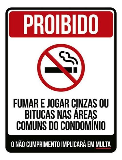 Imagem de Placa Proibido Fumar Cinzas Bitucas Áreas Condomínio 27X35