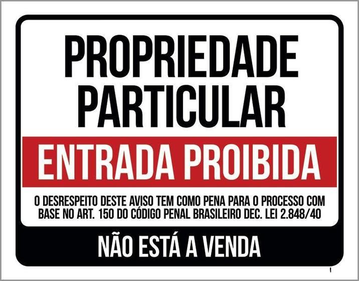 Imagem de Placa Propriedade Particular Não Está A Venda Preto 18X23