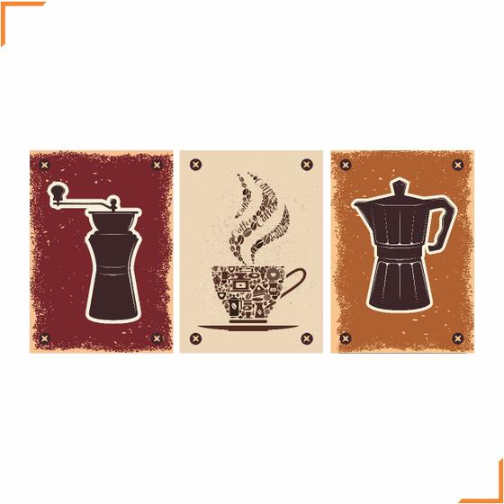 Imagem de Placa Quadro Decorativo Café 4 Em MDF 30x20cm Kit 3