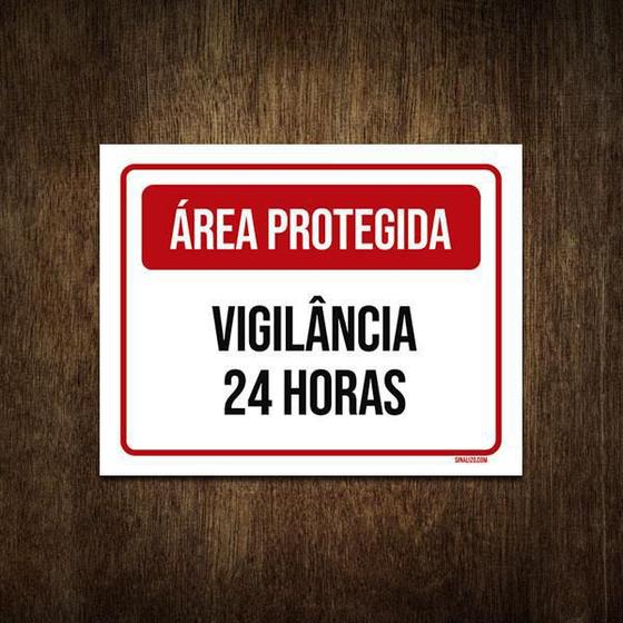 Imagem de Placa Sinalização Área Protegida Vigilância 24 Horas 18X23