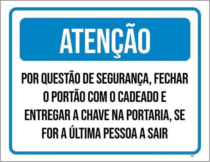 Imagem de Placa Sinalização - Atenção Fechar Portão Com Cadeado 36X46