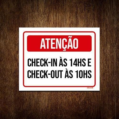 Imagem de Placa Sinalização Atenção Horário Check In Check Out 36X46