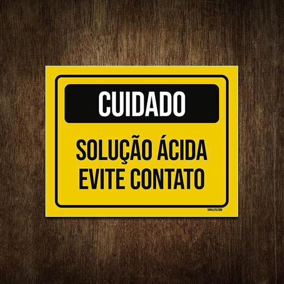 Imagem de Placa Sinalização Atenção Solução Ácida Evite Contato 18X23