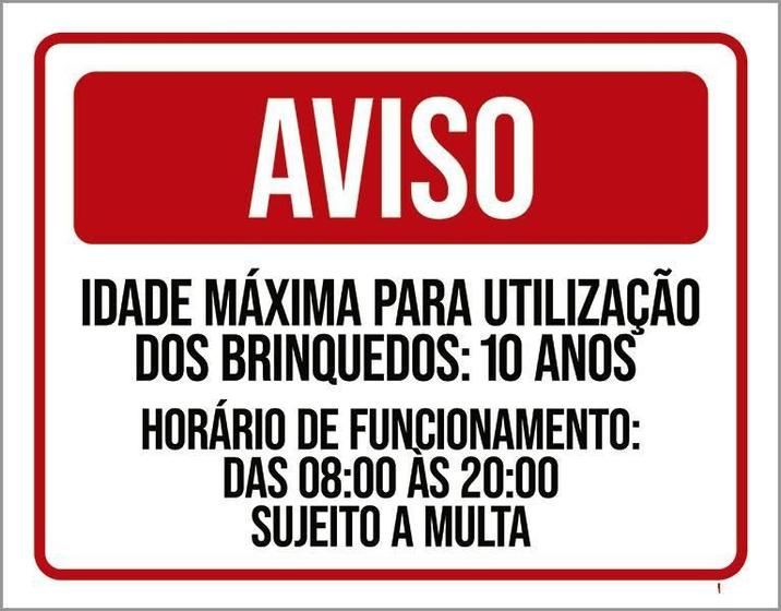 Imagem de Placa Sinalização Aviso Idade Máxima Brinquedos Multa 36X46