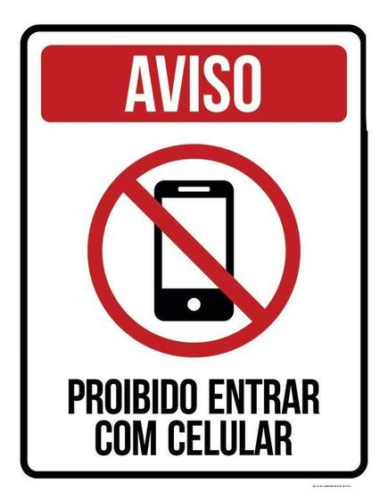 Imagem de Placa Sinalização - Aviso Proibido Entrar Celular 36X46