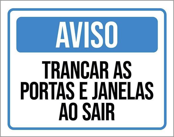 Imagem de Placa Sinalização Aviso Trancar As Portas Janelas Sair 18X23