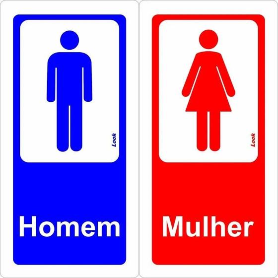 Imagem de Placa Sinalização Banheiro Sanitário Plus Masculino e Feminino