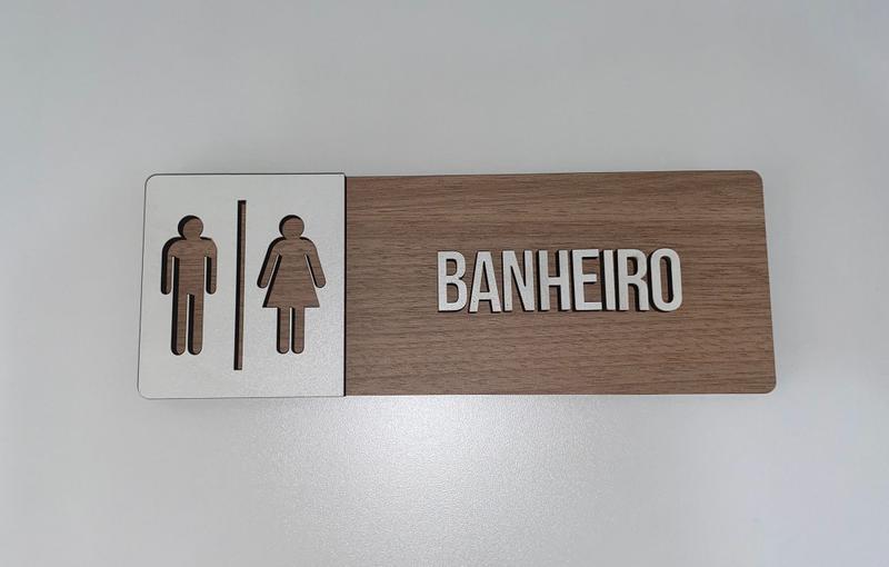 Imagem de Placa sinalização Banheiro Unissex Masculino e Feminino em mdf