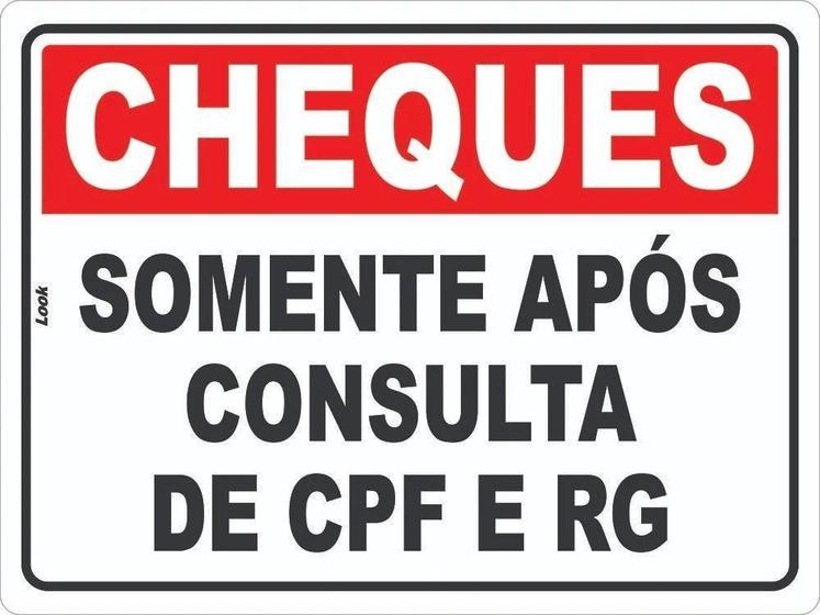 Imagem de Placa Sinalização Cheques Somente Após Consulta de CPF e RG