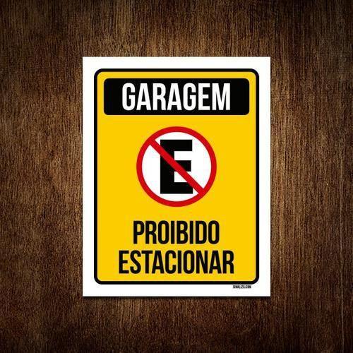 Imagem de Placa Sinalização Garagem Proibido Estacionar Amarela 27X35