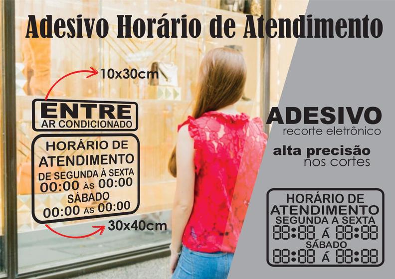 Imagem de Placa Sinalização Horário de Atendimento Segunda a Sexta Funcionamento Porta Vidro Vitrine