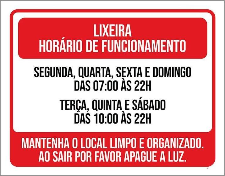 Imagem de Placa Sinalização - Lixeira Horário Funcionamento 27X35