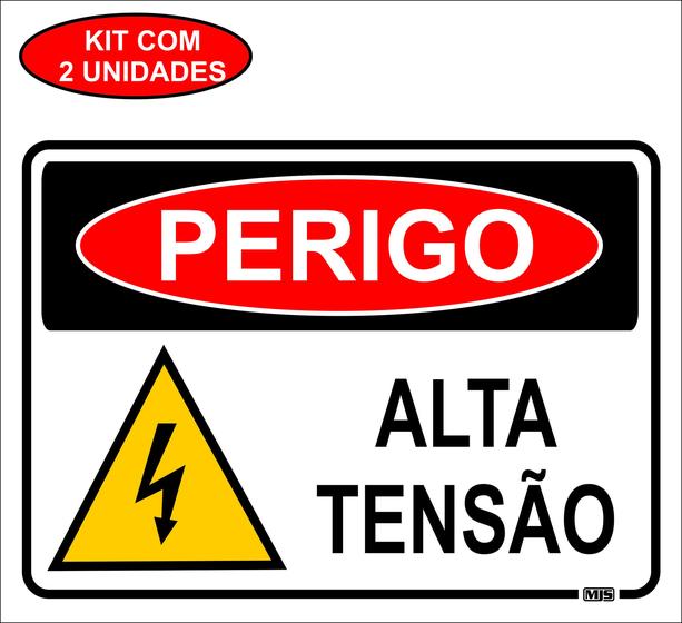 Imagem de Placa Sinalização Perigo Risco Alta Tensão Pvc 20x15cm